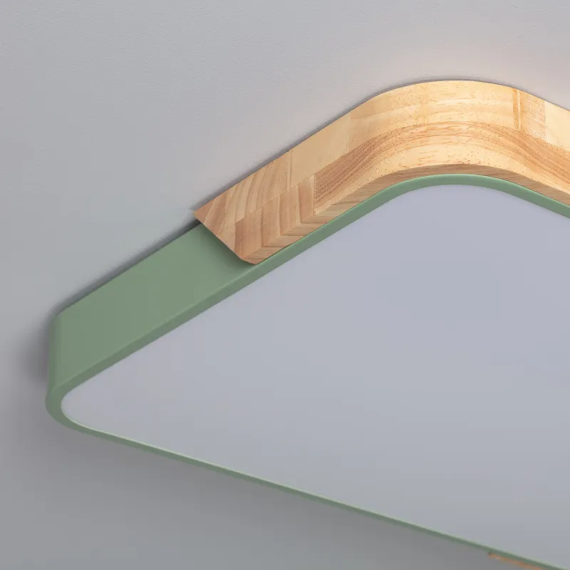 Plafonnier led 30w cct-40cm-3000k-4000k-6000k bois et métal vert