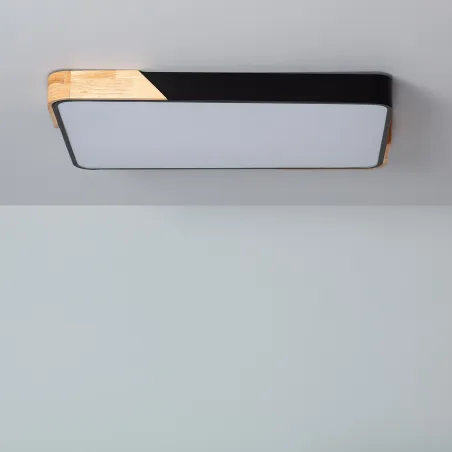 Plafonnier led 30w cct-40cm-3000k-4000k-6000k bois et métal noir