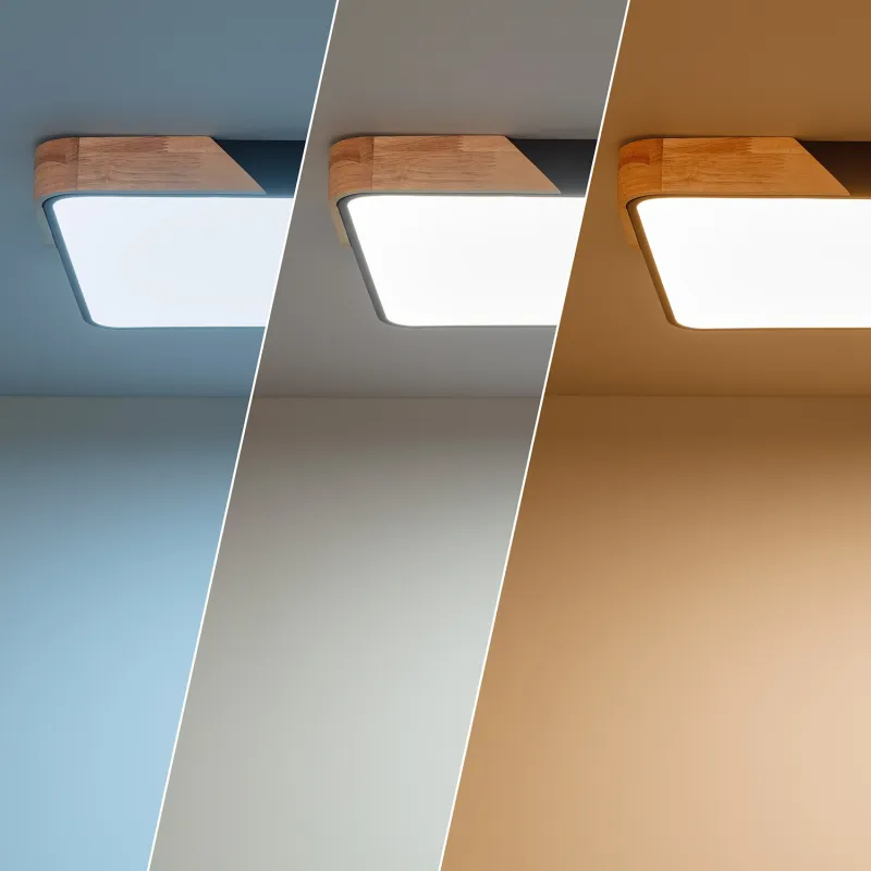 Plafonnier led 30w cct-40cm-3000k-4000k-6000k bois et métal noir