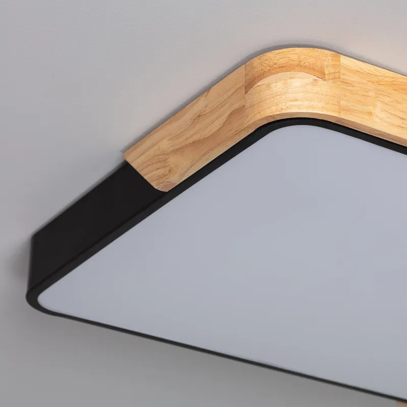 Plafonnier led 30w cct-40cm-3000k-4000k-6000k bois et métal noir