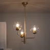 Plafonnier suspendu 3 boules verre culot e27 et métal doré