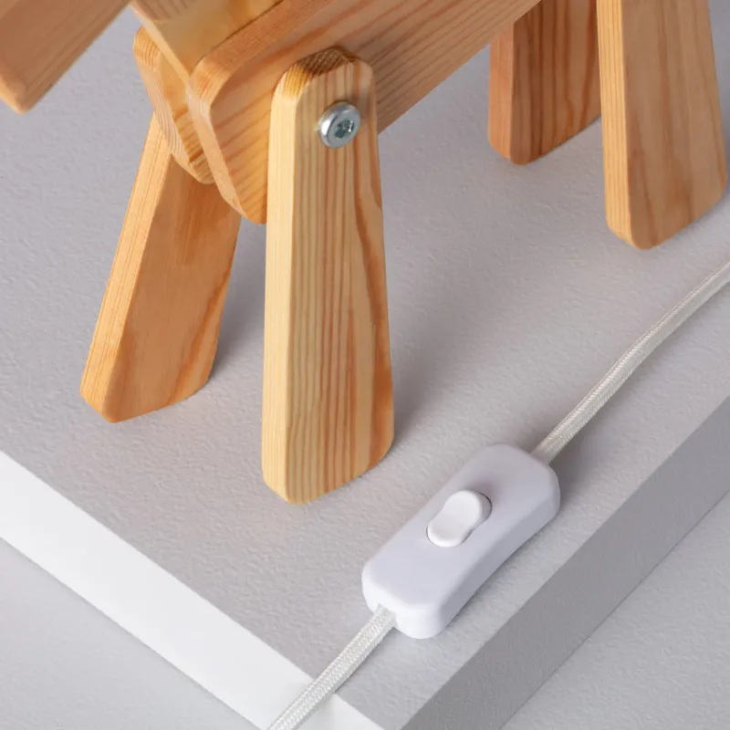Lampe de table bois enfant chevet culot e14 forme chien