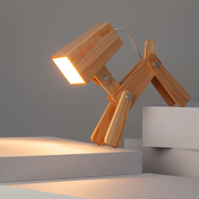 Lampe de table bois enfant chevet culot e14 forme chien