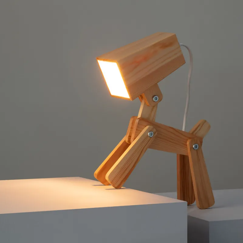 Lampe de table bois enfant chevet culot e14 forme chien