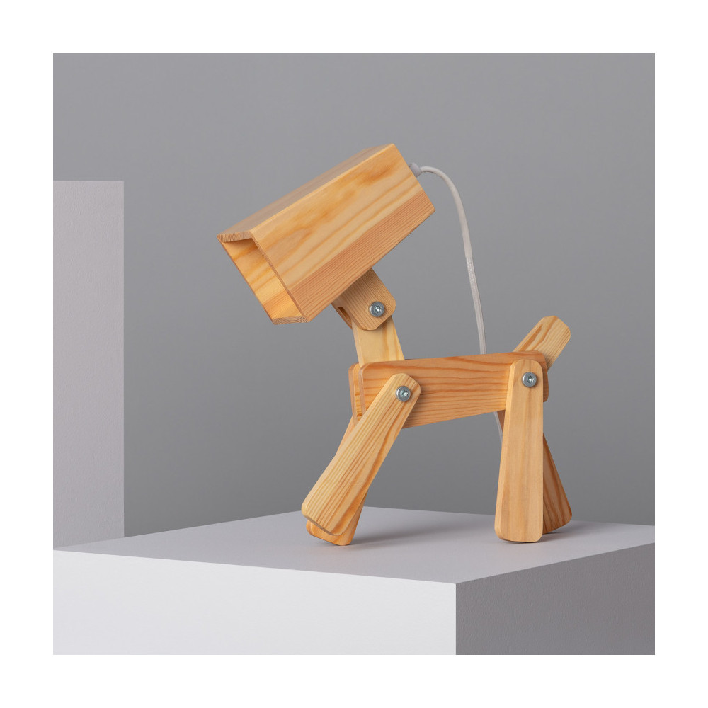 Lampe de table bois enfant chevet culot e14 forme chien