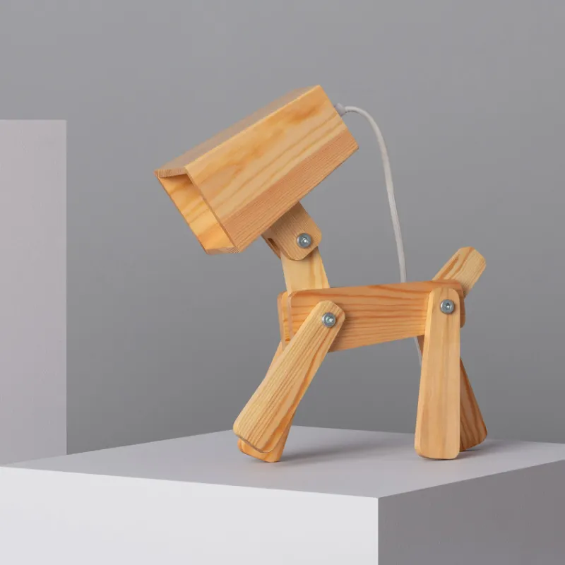 Lampe de table bois enfant chevet culot e14 forme chien