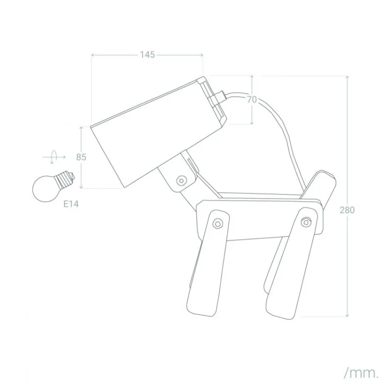 Lampe de table bois enfant chevet culot e14 forme chien