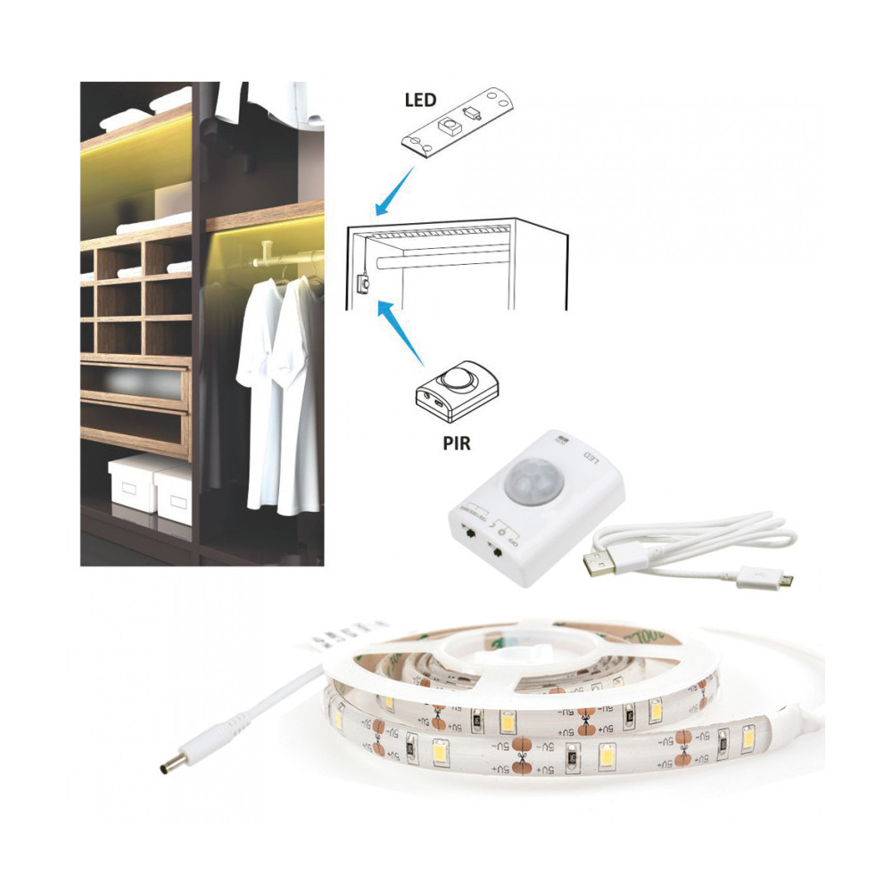 kit ruban led rechargeable USB détection de mouvement placard dressing
