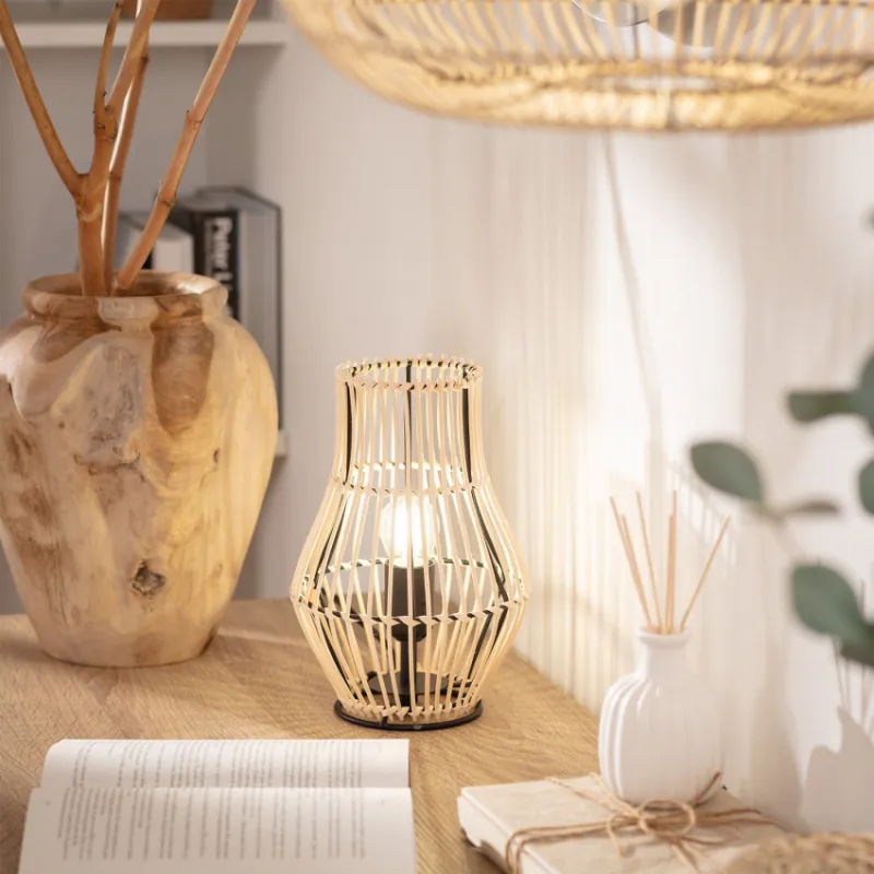 Lampe a poser de table rotin culot e27 style cage
