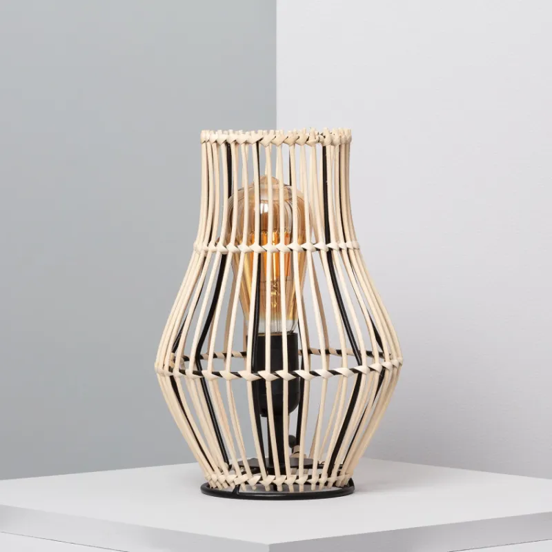 Lampe a poser de table rotin culot e27 style cage