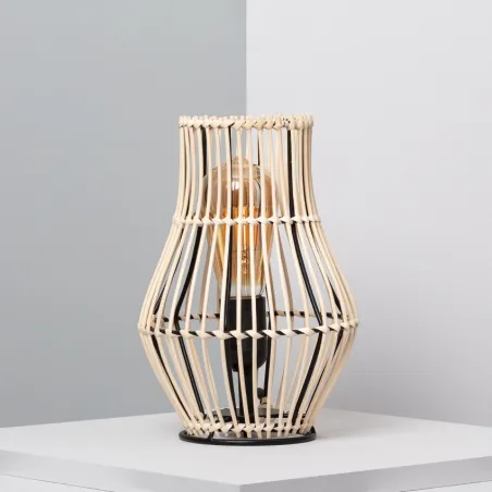 Lampe a poser de table rotin culot e27 style cage