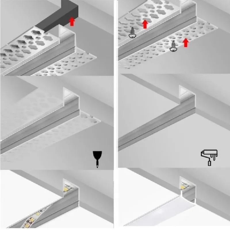 1m profilé encastrable placoplâtre aluminium au mètre pour ruban led 220v