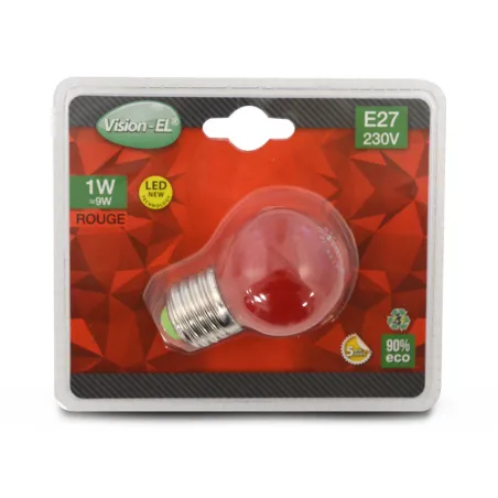 AMPOULE LED E27 COULEUR BULB G45 1W ROUGE