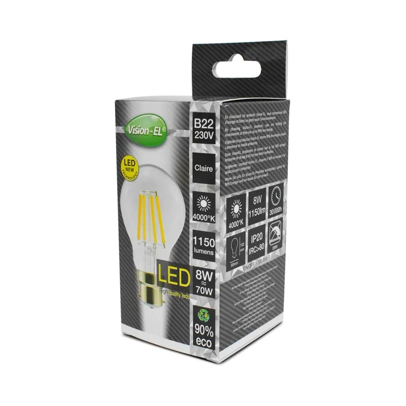 LED FIL COB BULB B22   8 W 4000 K CLAIRE BOITE