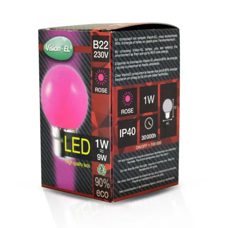 LED   1 W  BULB B22   ROSE  BOITE