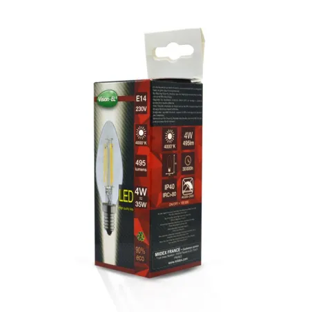 LED FIL COB FLAMME E14 4 W 4000 K CLAIRE BOITE