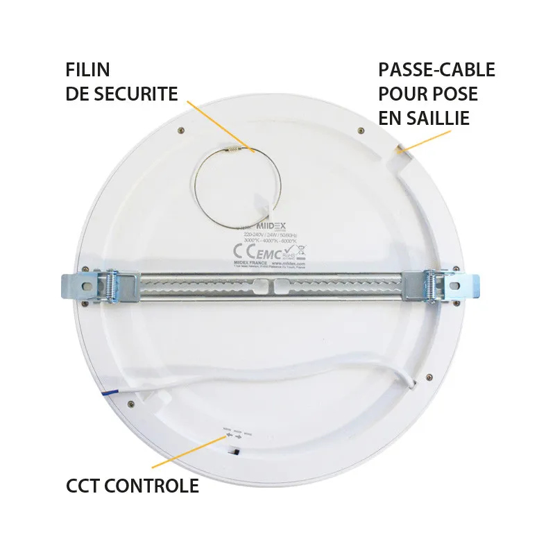 LED PLAFOND DIAM  295  24 W      CCT   BLANC PC DIAM ENCAST AJUST