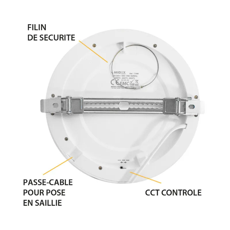 LED PLAFOND DIAM  225  18 W        CCT PC  BLANC DIAM ENCAST AJUST