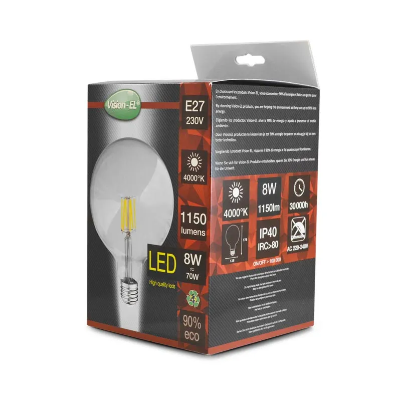 LED FIL COB GLOBE G125 E27 8 W 4000 K CLAIRE BOITE