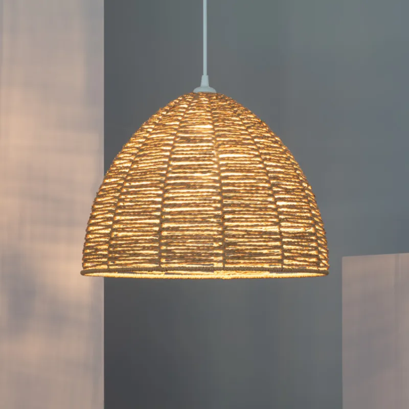 Suspension luminaire suspendu papier tressé marron culot e27