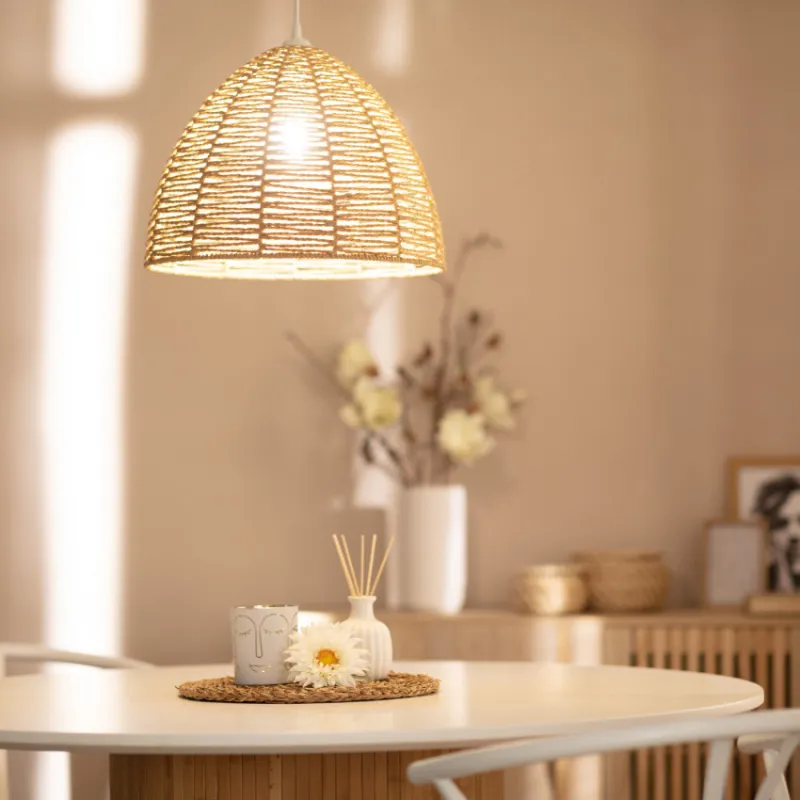 Suspension luminaire suspendu papier tressé marron culot e27