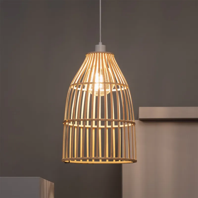 Suspension luminaire suspendu bois rotin culot e27