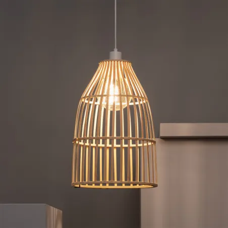 Suspension luminaire suspendu bois rotin culot e27