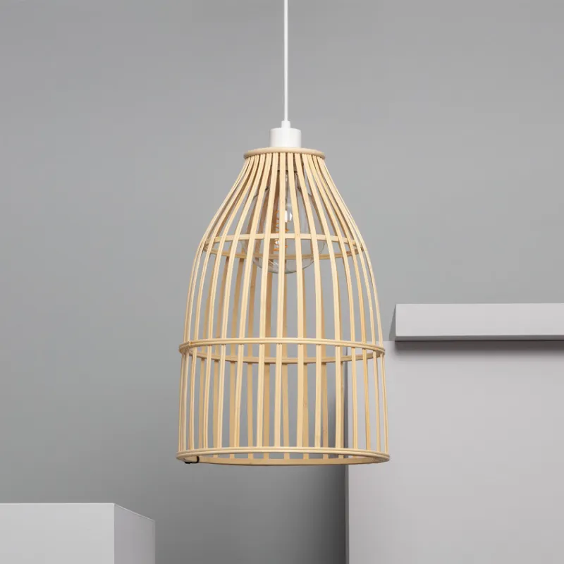 Suspension luminaire suspendu bois rotin culot e27