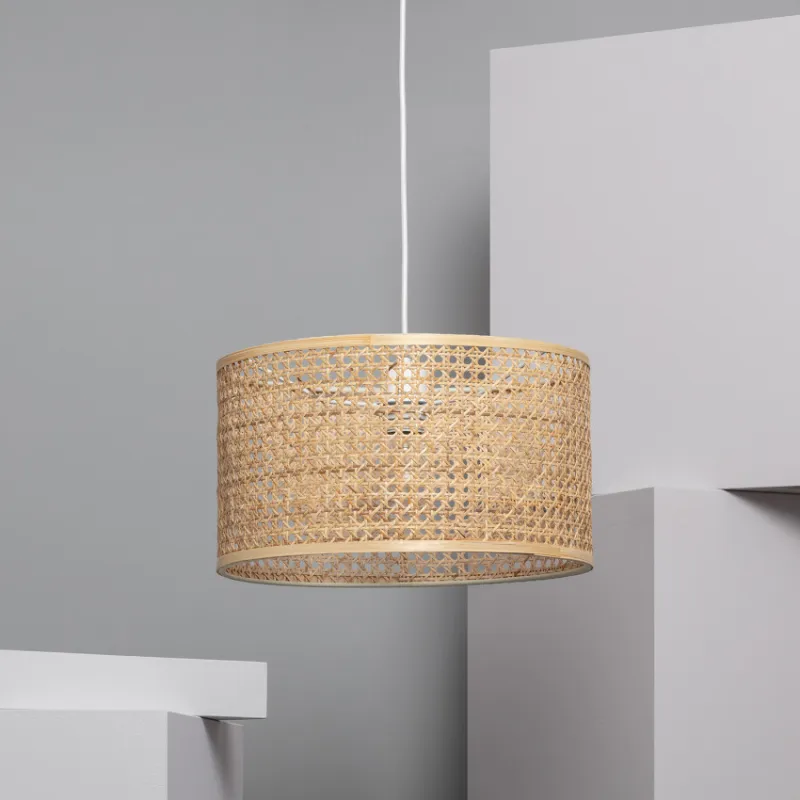 Suspension luminaire suspendu bois rotin culot e27