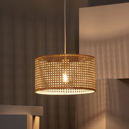 Suspension luminaire suspendu bois rotin culot e27