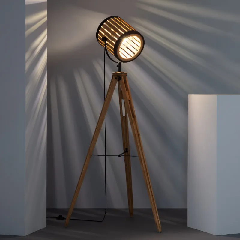 lampadaire sur pied bois 157 cm culot e27