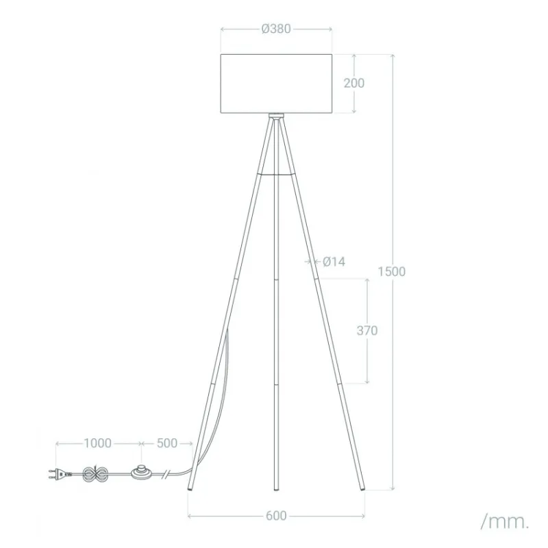 Lampadaire 150cm sur pied métal abat-jour culot e27