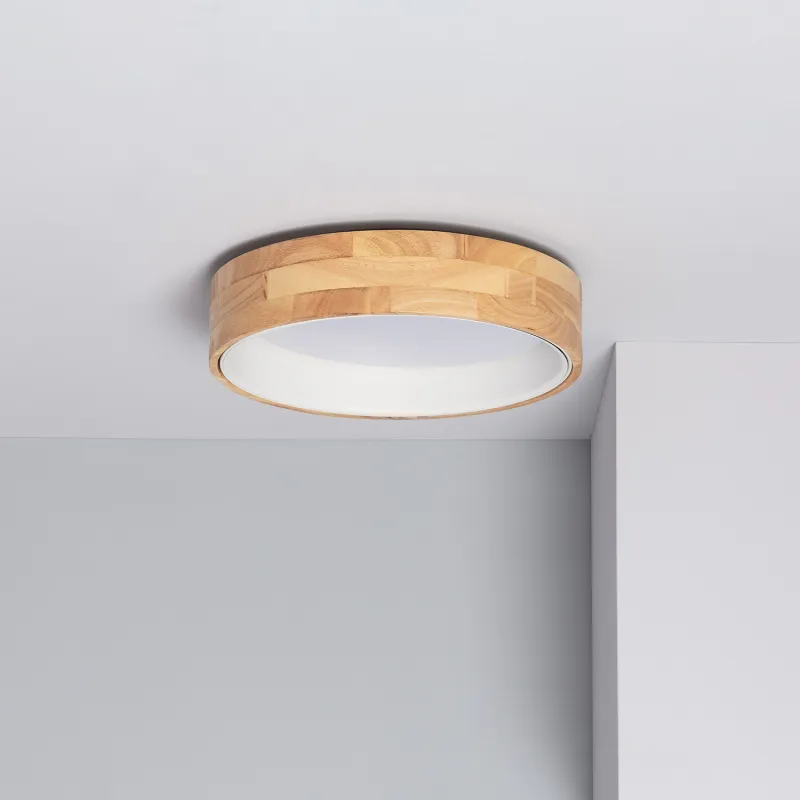 Plafonnier led 15w cct-35cm-3000k-4000k-6000k bois et métal