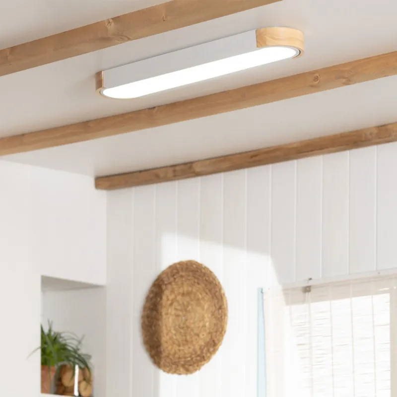 Plafonnier led 18w cct-40cm-3000k-4000k-6000k bois et métal blanc