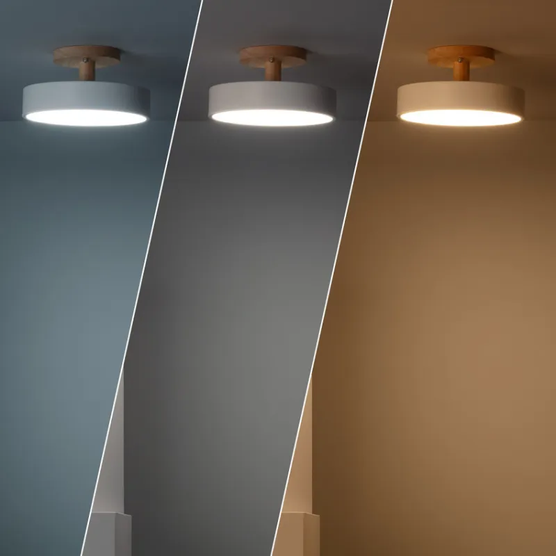 Plafonnier led 12w cct-23cm-3000k-4000k-6000k bois et métal blanc