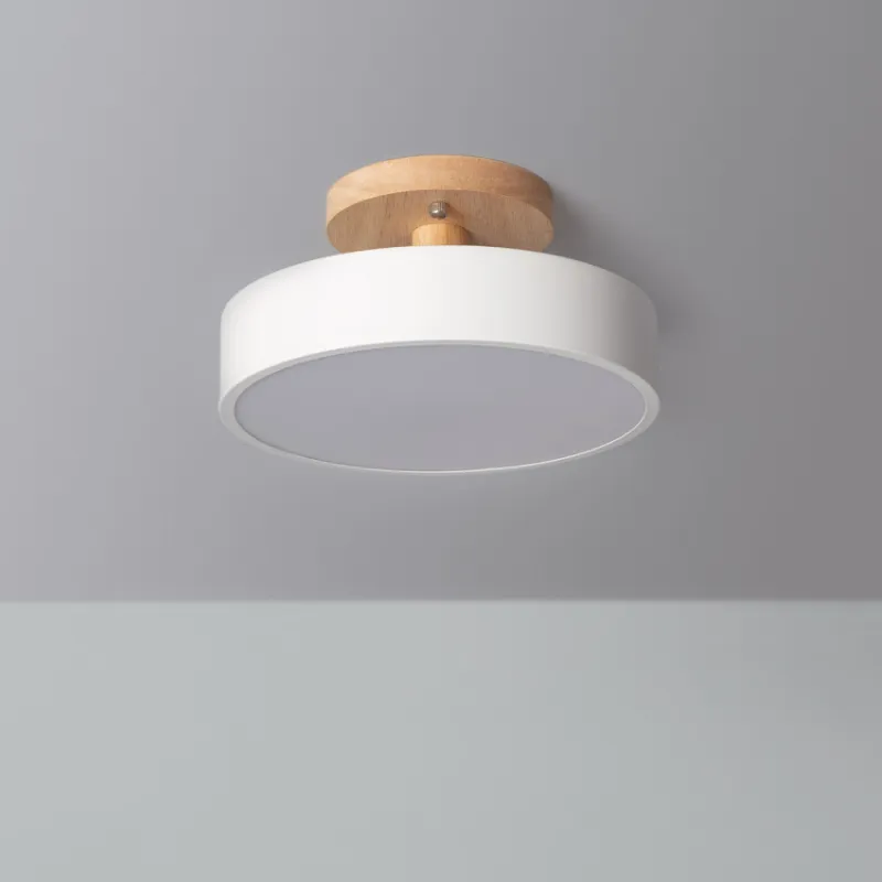 Plafonnier led 12w cct-23cm-3000k-4000k-6000k bois et métal blanc