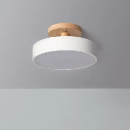 Plafonnier led 12w cct-23cm-3000k-4000k-6000k bois et métal blanc