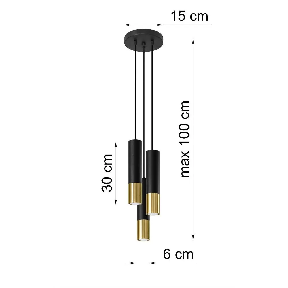 Suspension LOOPEZ 3P noir/doré
