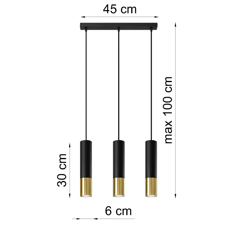 Suspension LOOPEZ 3L noir/doré