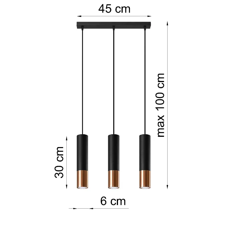 Suspension LOOPEZ 3L noir/cuivre