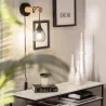 Applique murale interrupteur métal noir culot e27 bois et cage