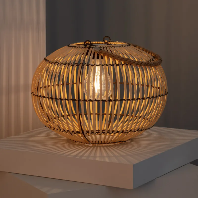 Lampe a poser solaire rotin étanche extérieur nomade lumineuse