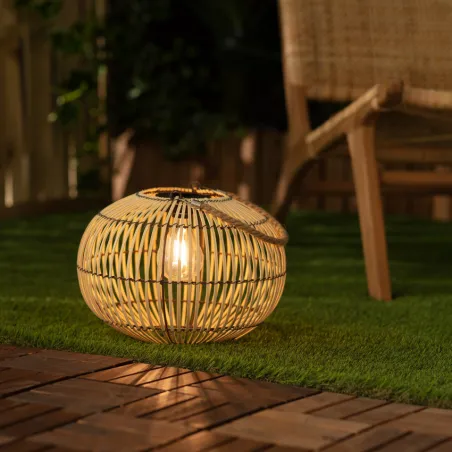 Lampe a poser solaire rotin étanche extérieur nomade lumineuse