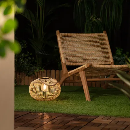 Lampe a poser solaire rotin étanche extérieur nomade lumineuse