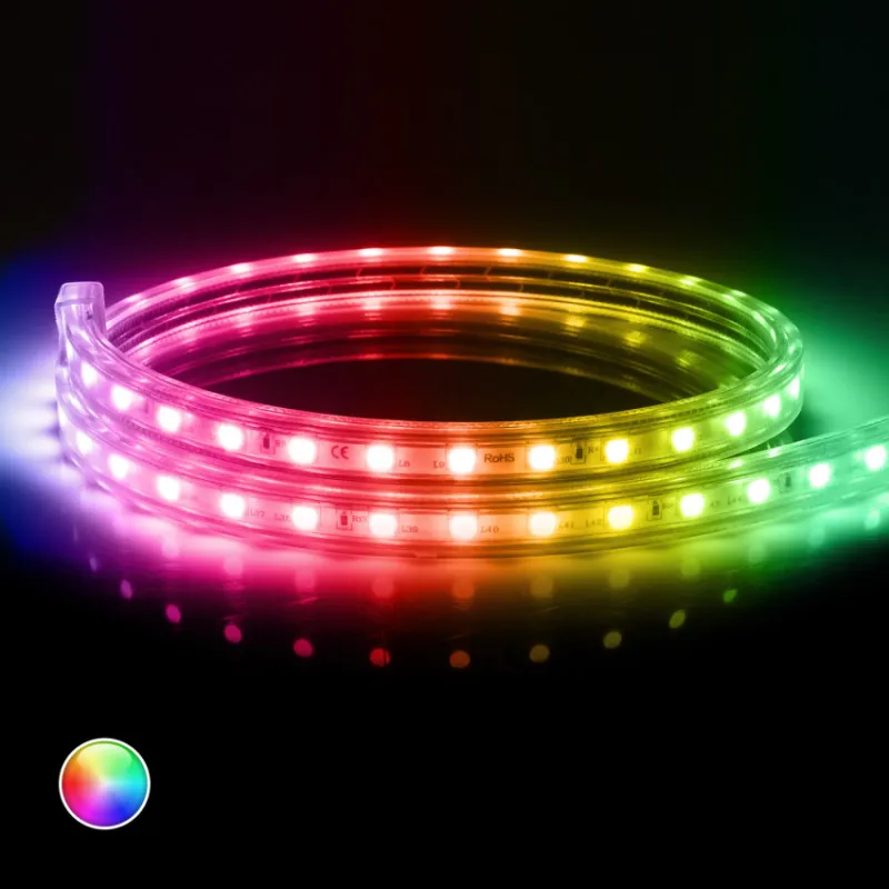 Ruban lumineux strip led 220v ip65 rgb flexible ultra lumière couleurs