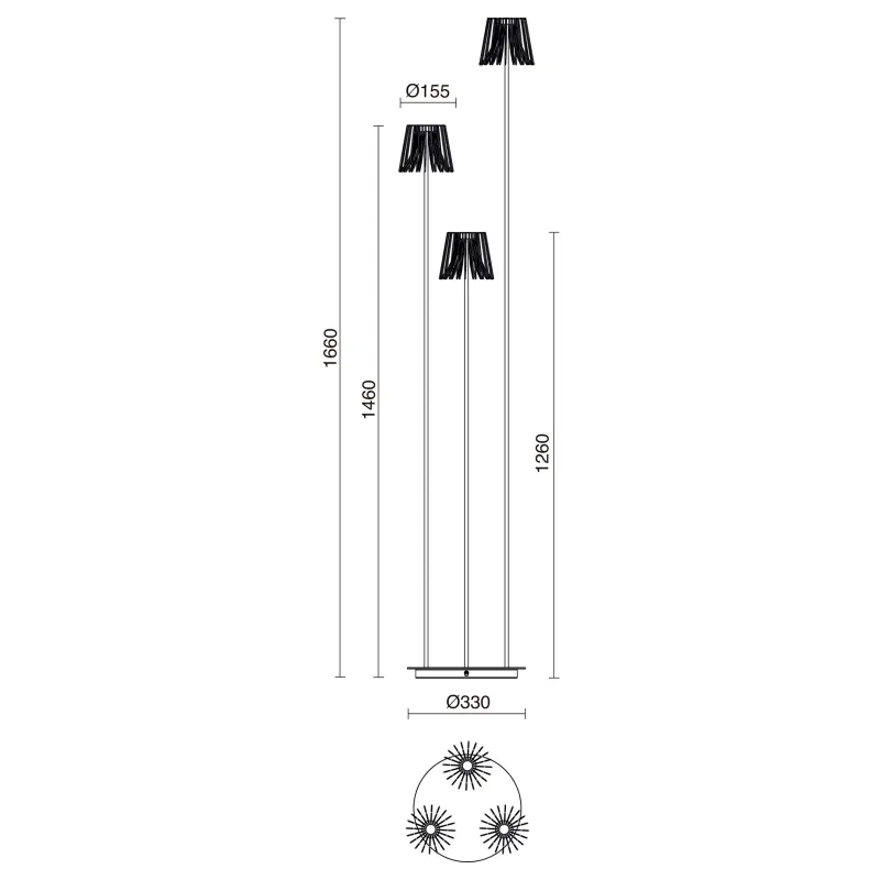 Lampadaire AIDA IP65 LED SMD AC 3x9W 3000K Anthracite