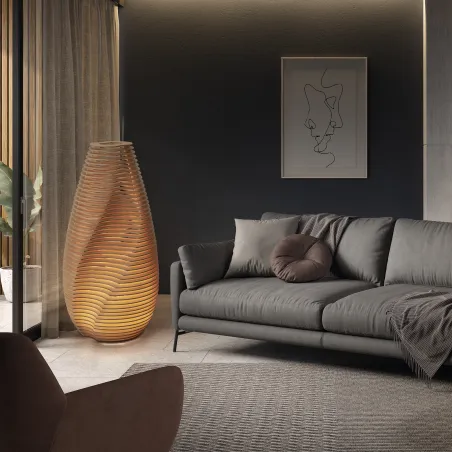 Lampadaire TWIST GX53 LED T2 18W 3000K Bois de hêtre