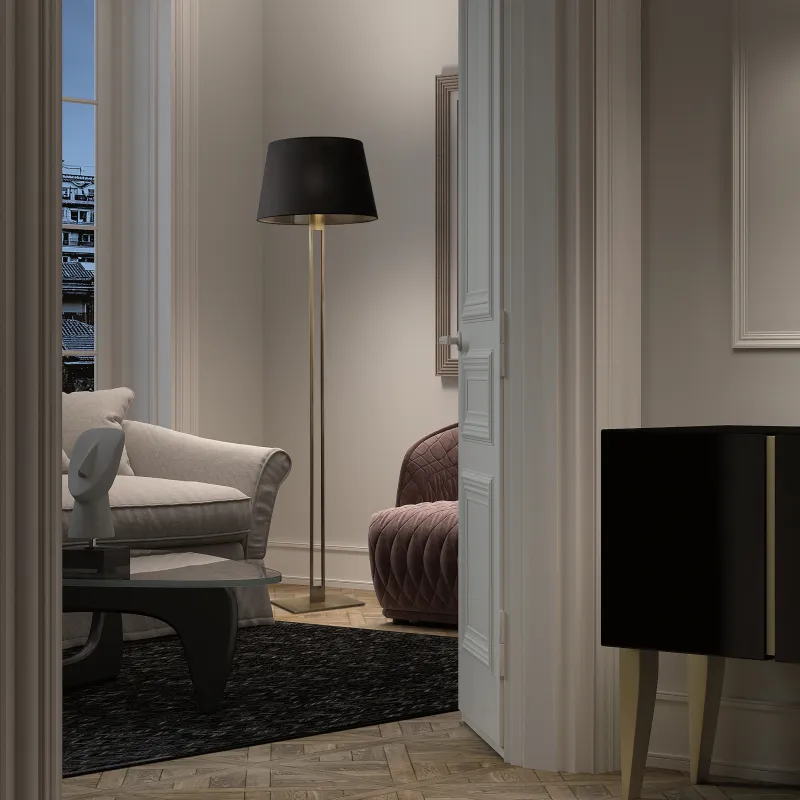 Lampadaire CLASSICAL E27 60W Nickel satiné Coton blanc