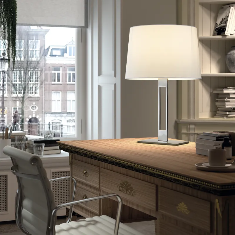 Lampe à poser CLASSICAL E27 60W Nickel satiné Coton blanc