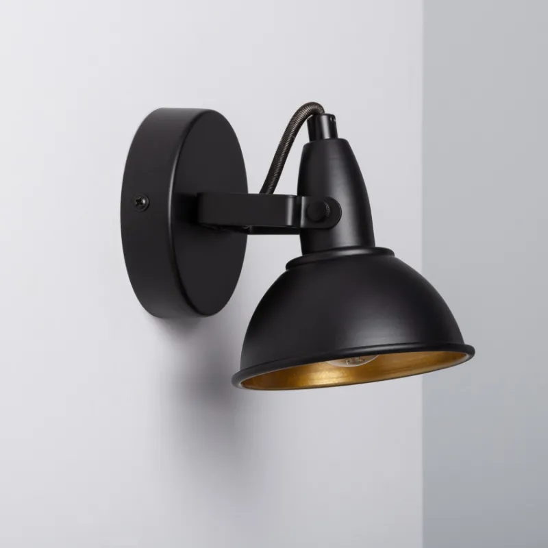 Applique éclairage mural ou de plafond spot patère orientable noir et doré-culot e14